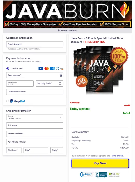 java burn order Form